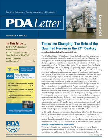 Cover of the September 2006 PDA Letter