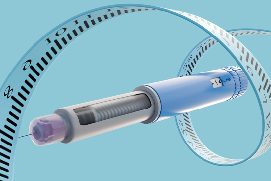GLP-1 agonist injector pen with a medical measuring tape