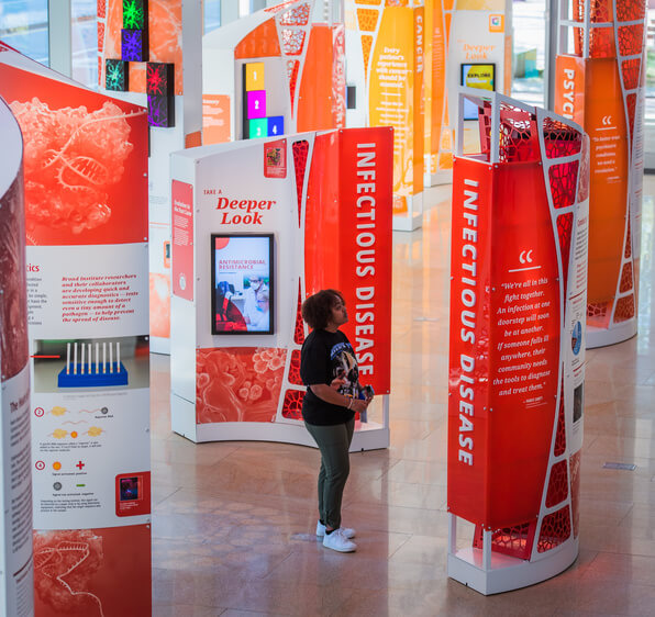 Interior of the Broad Discovery Center and Innovation Trail in Cambridge, MA