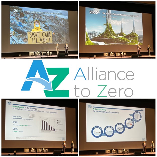 4 photos of panelists standing in front of their slide deck with the a graphic that reads "Alliance to Zero"