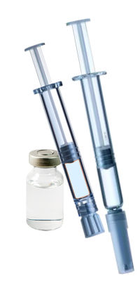 2 examples of syringes laying side by side along with a medicine vial