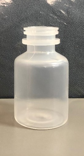 A plastic 20ml medicine vial made with polypropylene 